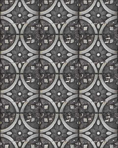 Flora Tiles Petunia Black wall covering - Flooring and Wall Coverings | Devon&Devon